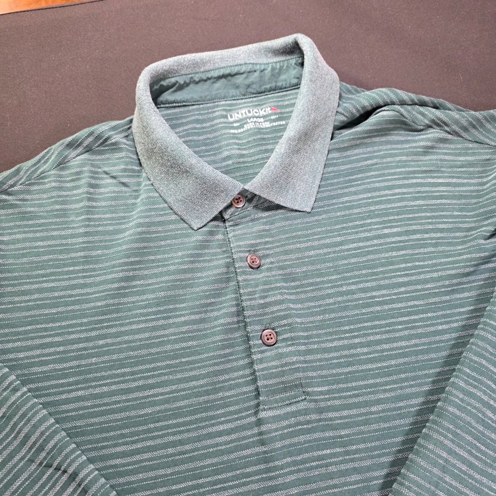 UNTUCKit Miro Mens Long Sleeve‎ Polo Shirt Green Striped Regular Fit 40757 Large
